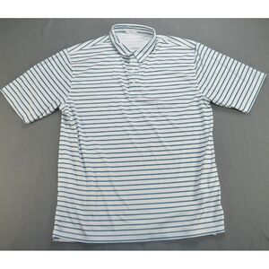 AUR Mens Size‎ 2XL Shirt Polo Golf Stretch Performance White Blue Striped